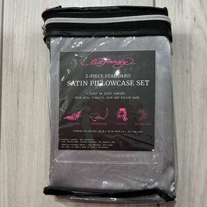 Ed Hardy NWT‎ 2-Piece Satin Pillowcase Set – Silver, Standard